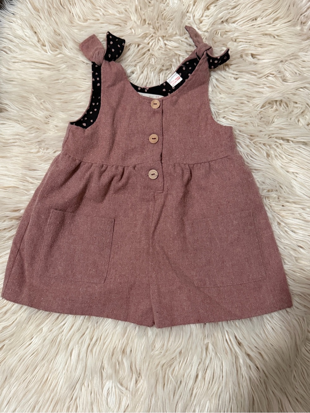 Zara Dusty Rose Button-Front Pinafore Dress with Polka Dot Lining